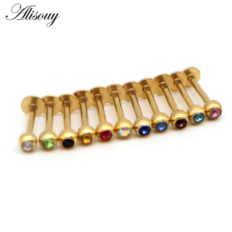Alisouy 1 buc Labret Piercing Monroe Bar Lip Ring Stud 16G de culoare auriu Tragus Cercel Helix Cartilaj Nas Sprâncene Bijuterii pentru corp