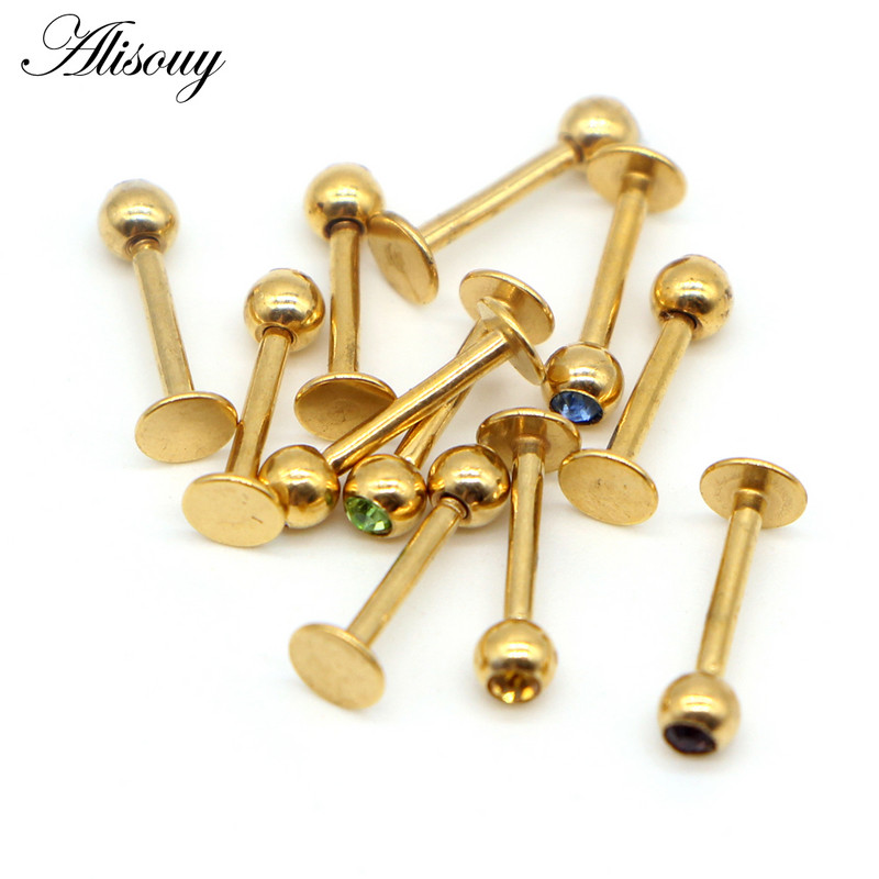 Alisouy 1 buc Labret Piercing Monroe Bar Lip Ring Stud 16G de culoare auriu Tragus Cercel Helix Cartilaj Nas Sprâncene Bijuterii pentru corp
