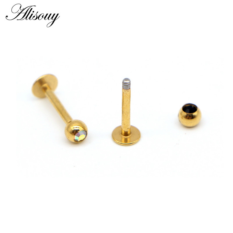 Alisouy 1 buc Labret Piercing Monroe Bar Lip Ring Stud 16G de culoare auriu Tragus Cercel Helix Cartilaj Nas Sprâncene Bijuterii pentru corp