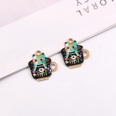 Amestecați 10 buc/pachet cești drăguțe imprimate din aliaj de pisici, pandantiv din metal cu animale din desene animate, pentru breloc pentru cercei, fabricarea de bijuterii DIY