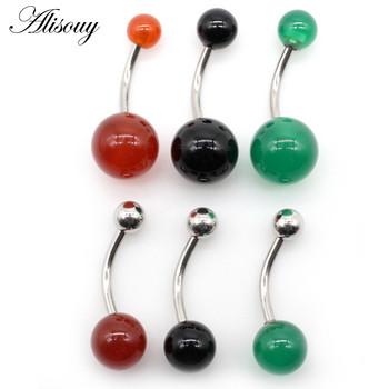 Alisouy 1 бр. 14G топки с камъни за корема, пъпа, пръстени, хирургически пиърсинг от неръждаема стомана Nombril Ombligo Жени, мъже, бижута за тяло
