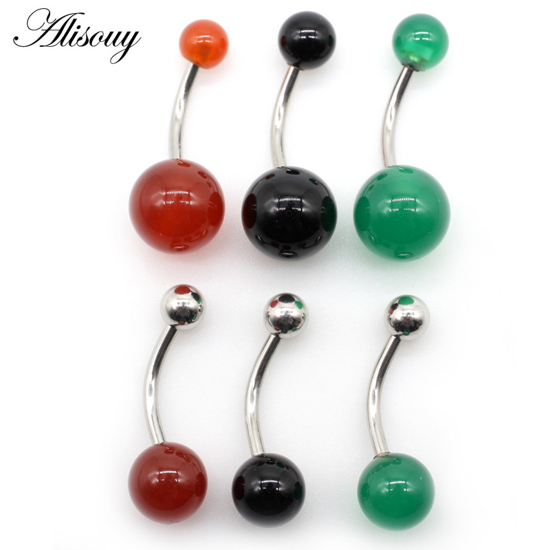 Alisouy 1buc 14G pietre bile burtic buric buton inele Piercing chirurgical din oțel inoxidabil Nombril Ombligo femei bărbați bijuterii pentru corp