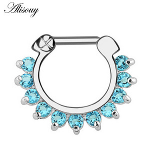 Δαχτυλίδι μύτης από ανοξείδωτο ατσάλι 1 τμχ Real Septum Clickers Nose Nariz Piercings Κρυστάλλινα σκουλαρίκια κρεμάστρα μύτης Sexy body Jewelry Piercings