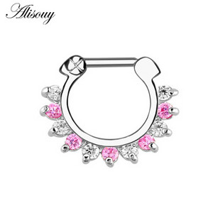 Δαχτυλίδι μύτης από ανοξείδωτο ατσάλι 1 τμχ Real Septum Clickers Nose Nariz Piercings Κρυστάλλινα σκουλαρίκια κρεμάστρα μύτης Sexy body Jewelry Piercings