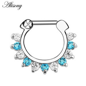 Δαχτυλίδι μύτης από ανοξείδωτο ατσάλι 1 τμχ Real Septum Clickers Nose Nariz Piercings Κρυστάλλινα σκουλαρίκια κρεμάστρα μύτης Sexy body Jewelry Piercings