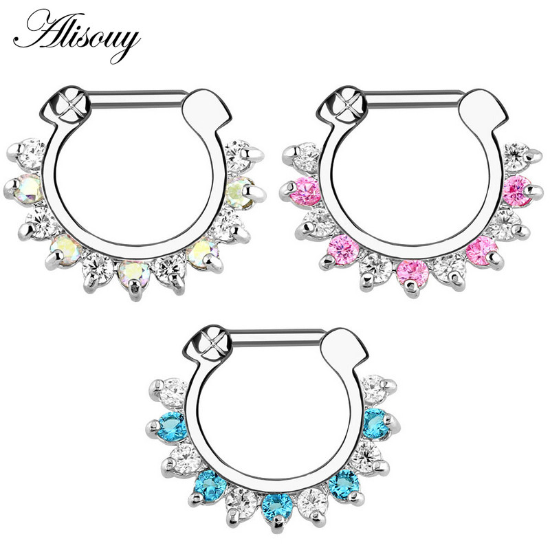 Δαχτυλίδι μύτης από ανοξείδωτο ατσάλι 1 τμχ Real Septum Clickers Nose Nariz Piercings Κρυστάλλινα σκουλαρίκια κρεμάστρα μύτης Sexy body Jewelry Piercings