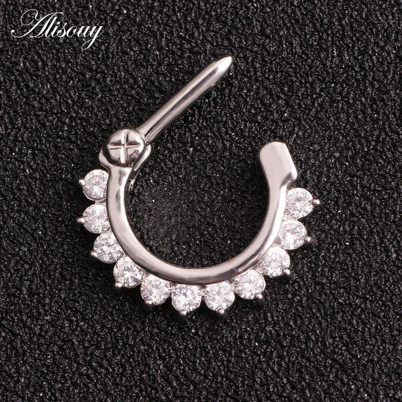 Δαχτυλίδι μύτης από ανοξείδωτο ατσάλι 1 τμχ Real Septum Clickers Nose Nariz Piercings Κρυστάλλινα σκουλαρίκια κρεμάστρα μύτης Sexy body Jewelry Piercings