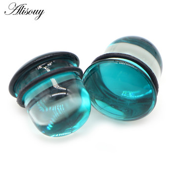 Alisouy 2 бр. 6-25 мм стъклен разширител за уши Разширител за уши Тапи за седла Единични изпъкнали тунелни габарити Спираловидни обеци Бижута за пиърсинг