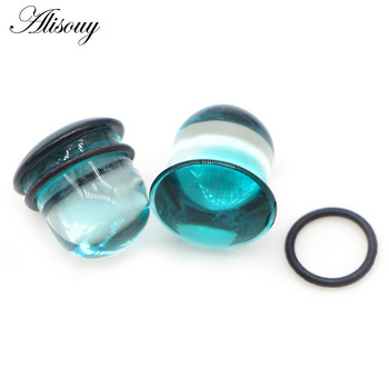 Alisouy 2 бр. 6-25 мм стъклен разширител за уши Разширител за уши Тапи за седла Единични изпъкнали тунелни габарити Спираловидни обеци Бижута за пиърсинг