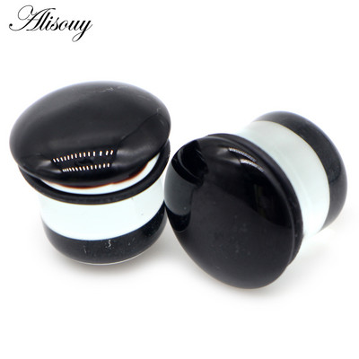 Alisouy 2 buc. 6-25 mm Sticlă Extensor pentru urechi, dopuri pentru șaua urechii, un singur evazat, tunel, cercei Helix, piercing pentru corp, bijuterii