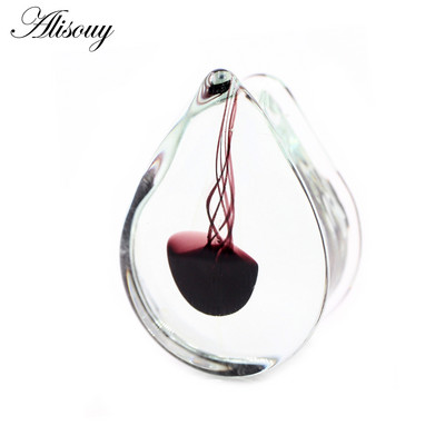 Alisouy 1 bucă transparentă picătură de apă din sticlă pentru urechi de meduze, tuneluri, dopuri, targă, expandare, cercei, piercing, bijuterii pentru corp