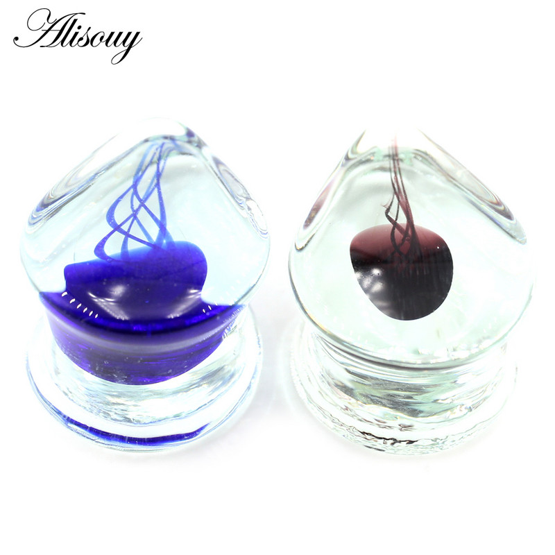 Alisouy 1 bucă transparentă picătură de apă din sticlă pentru urechi de meduze, tuneluri, dopuri, targă, expandare, cercei, piercing, bijuterii pentru corp