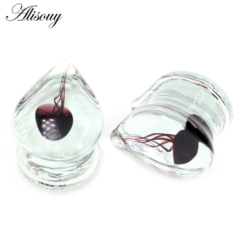 Alisouy 1 bucă transparentă picătură de apă din sticlă pentru urechi de meduze, tuneluri, dopuri, targă, expandare, cercei, piercing, bijuterii pentru corp