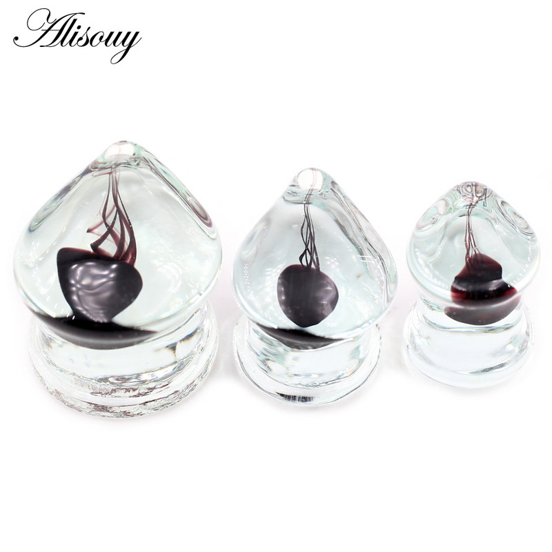 Alisouy 1 bucă transparentă picătură de apă din sticlă pentru urechi de meduze, tuneluri, dopuri, targă, expandare, cercei, piercing, bijuterii pentru corp