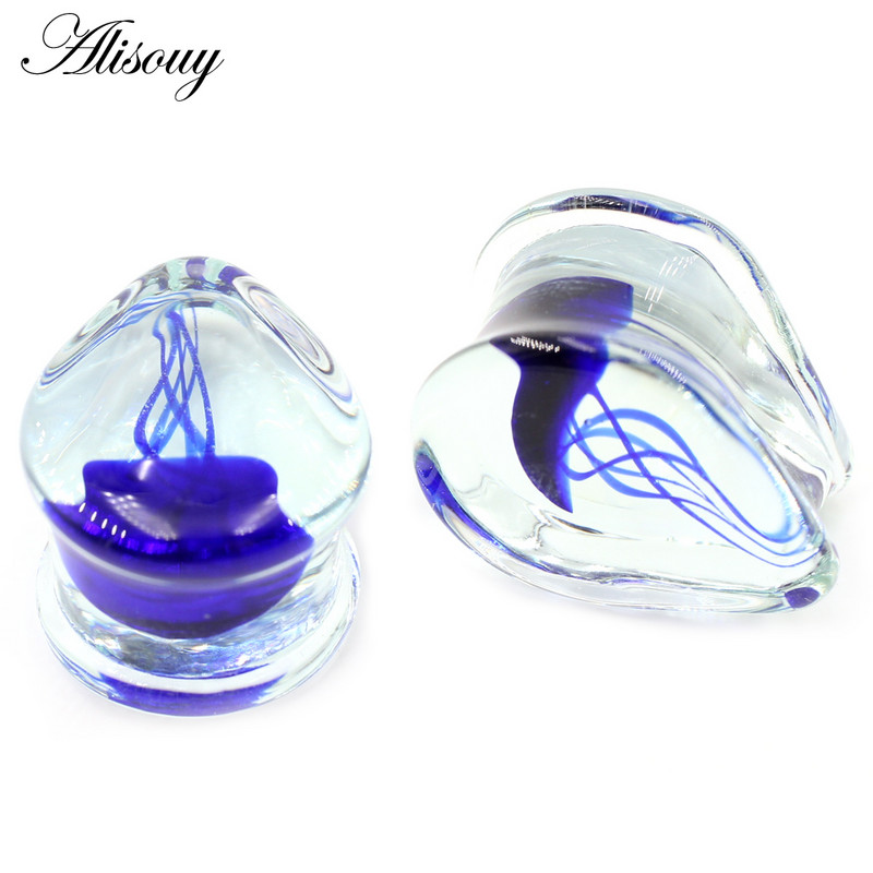 Alisouy 1 bucă transparentă picătură de apă din sticlă pentru urechi de meduze, tuneluri, dopuri, targă, expandare, cercei, piercing, bijuterii pentru corp