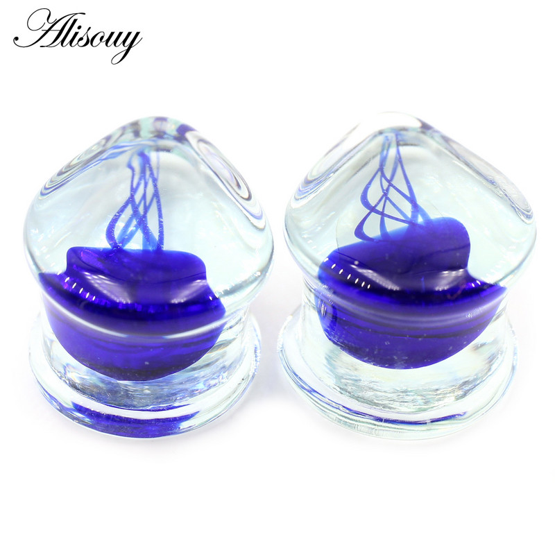 Alisouy 1 bucă transparentă picătură de apă din sticlă pentru urechi de meduze, tuneluri, dopuri, targă, expandare, cercei, piercing, bijuterii pentru corp