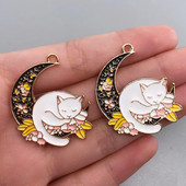 10 buc/pachet Breloc de cercei de pisică de lună email vintage din Coreea de modă colier breloc pandantive accesoriu de bijuterii D123