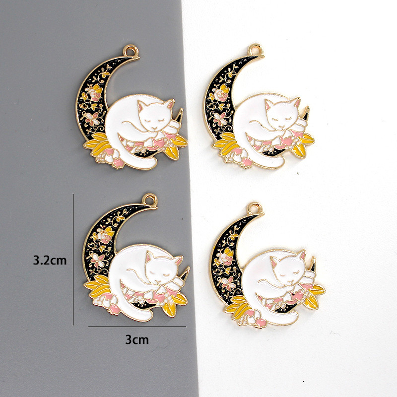 10 buc/pachet Breloc de cercei de pisică de lună email vintage din Coreea de modă colier breloc pandantive accesoriu de bijuterii D123
