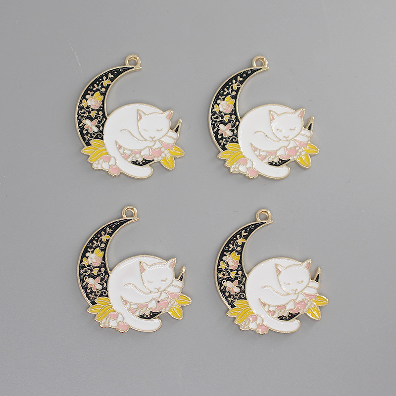 10 buc/pachet Breloc de cercei de pisică de lună email vintage din Coreea de modă colier breloc pandantive accesoriu de bijuterii D123