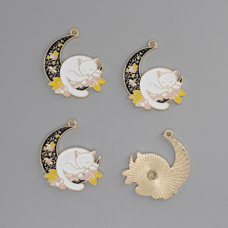 10 buc/pachet Breloc de cercei de pisică de lună email vintage din Coreea de modă colier breloc pandantive accesoriu de bijuterii D123