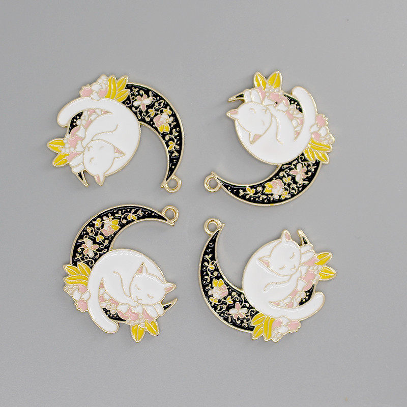 10 buc/pachet Breloc de cercei de pisică de lună email vintage din Coreea de modă colier breloc pandantive accesoriu de bijuterii D123