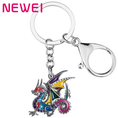 NEWEI Emajl Alloy3D Dinosaur Mighty Mythical Dragon Privjesak za ključeve Trendy Bag Privjesak za ključeve Prsten Šarm Poklon Nakit za žene Tinejdžerke