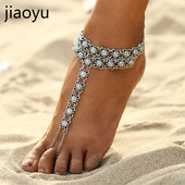 Boeme de epocă cu flori de gleznă pentru femei, bijuterii din China, culoare argintie, sandale desculțe, accesorii de plajă, brățară de gleznă pentru picioare