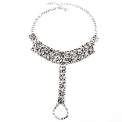 Boeme de epocă cu flori de gleznă pentru femei, bijuterii din China, culoare argintie, sandale desculțe, accesorii de plajă, brățară de gleznă pentru picioare