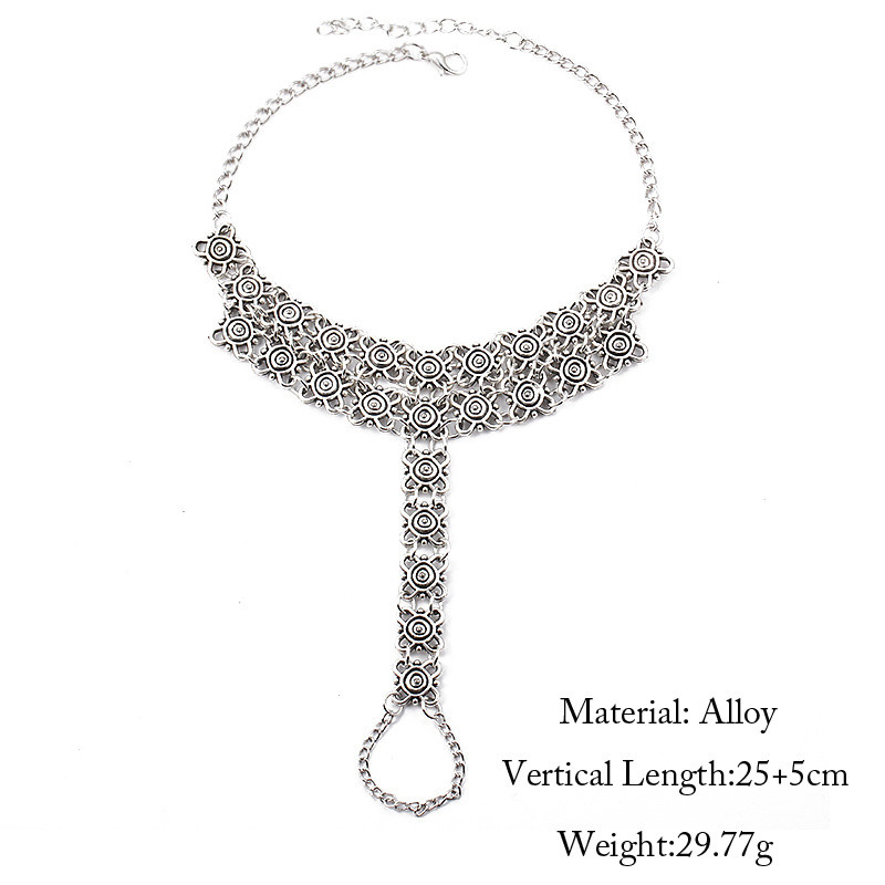 Boeme de epocă cu flori de gleznă pentru femei, bijuterii din China, culoare argintie, sandale desculțe, accesorii de plajă, brățară de gleznă pentru picioare