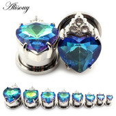 Alisouy 2 buc Oțel inoxidabil Love Heart Cubic Zirconia Cristal Plug de ureche Expander Flesh Tunnel Stretcher Body Piercing Bijuterii