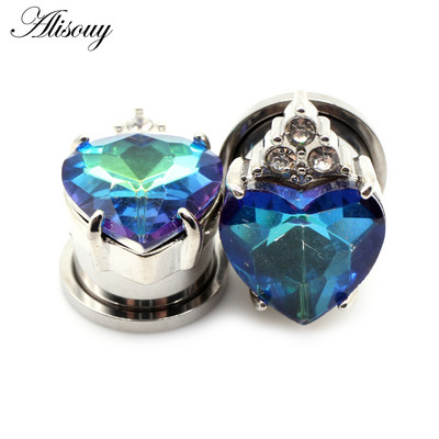Alisouy 2 buc Oțel inoxidabil Love Heart Cubic Zirconia Cristal Plug de ureche Expander Flesh Tunnel Stretcher Body Piercing Bijuterii
