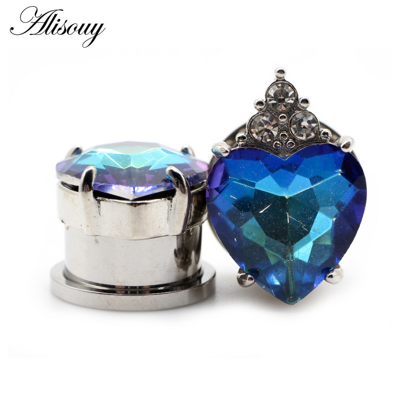 Alisouy 2 buc Oțel inoxidabil Love Heart Cubic Zirconia Cristal Plug de ureche Expander Flesh Tunnel Stretcher Body Piercing Bijuterii