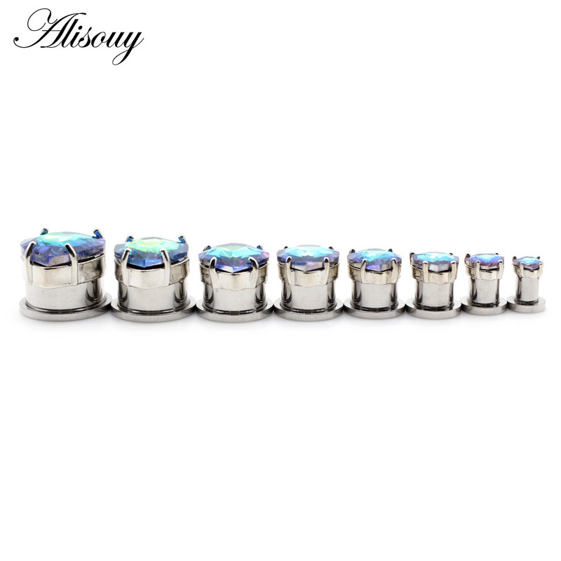 Alisouy 2 buc Oțel inoxidabil Love Heart Cubic Zirconia Cristal Plug de ureche Expander Flesh Tunnel Stretcher Body Piercing Bijuterii