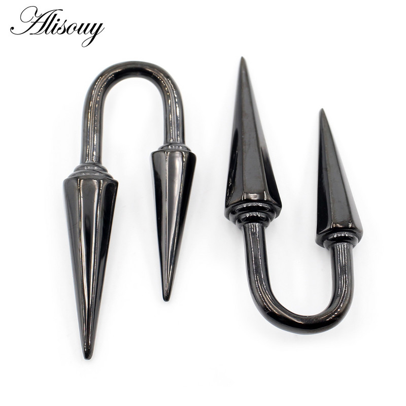 Alisouy 1PC Nit din oțel inoxidabil Vârf conic Cârlig pentru greutăți pentru ureche, Extensor greu, dopuri pentru targă, calibre, cercei, bijuterii pentru piercing pentru corp
