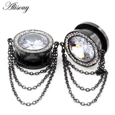 Alisouy 2PCS od nehrđajućeg čelika cirkon kristalni lanac privjesak čepić za uši Tunel Expander Fles Stretcher Mjerači Nakit za piercing