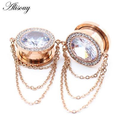 Alisouy 2PCS od nehrđajućeg čelika cirkon kristalni lanac privjesak čepić za uši Tunel Expander Fles Stretcher Mjerači Nakit za piercing