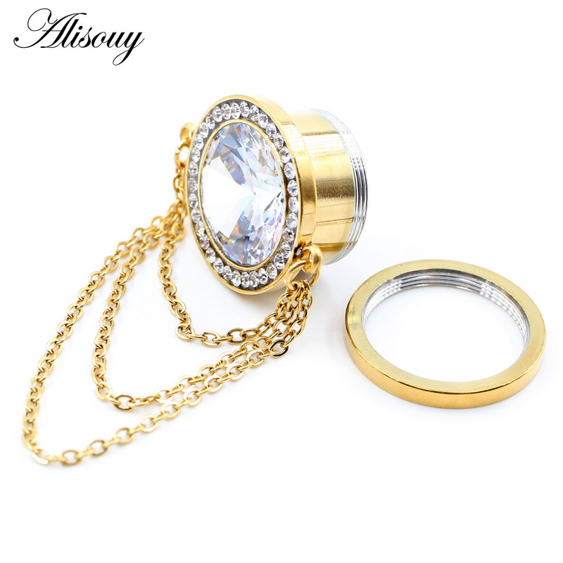 Alisouy 2PCS od nehrđajućeg čelika cirkon kristalni lanac privjesak čepić za uši Tunel Expander Fles Stretcher Mjerači Nakit za piercing