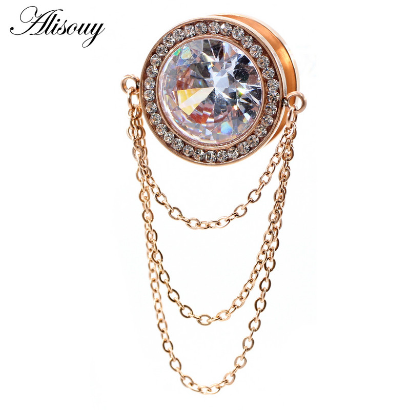 Alisouy 2PCS od nehrđajućeg čelika cirkon kristalni lanac privjesak čepić za uši Tunel Expander Fles Stretcher Mjerači Nakit za piercing