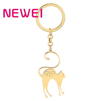NEWEI Nerūdijančio plieno paauksuoti kačių raktų pakabukai Metaliniai laikikliai Kawaii Pet Animals Papuošalai Moterims Pakabukai Priedai