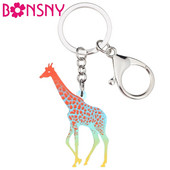 Bonsny Acrilic Noutate Girafă Colorată Breloc Breloc Inele Bijuterii Animale Desene Animate Pentru Femei Fete Geanta Mașină Poșeta Bijoux