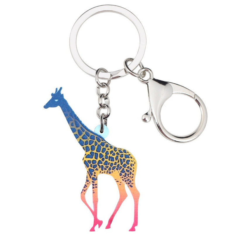 Bonsny Acrilic Noutate Girafă Colorată Breloc Breloc Inele Bijuterii Animale Desene Animate Pentru Femei Fete Geanta Mașină Poșeta Bijoux