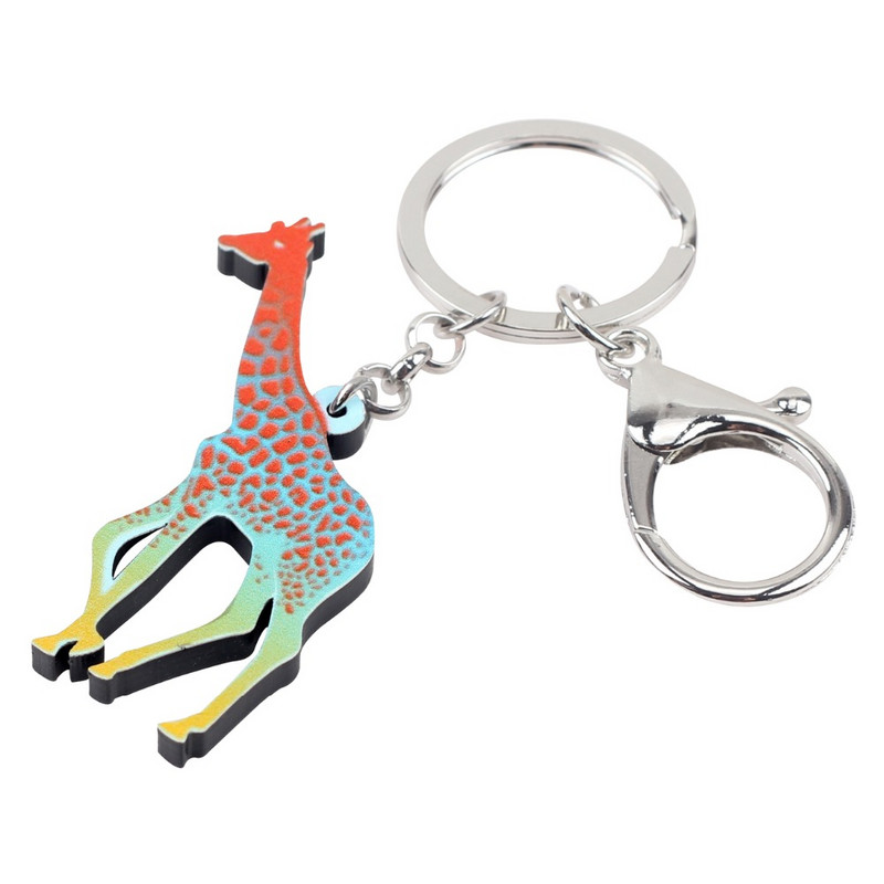 Bonsny Acrilic Noutate Girafă Colorată Breloc Breloc Inele Bijuterii Animale Desene Animate Pentru Femei Fete Geanta Mașină Poșeta Bijoux