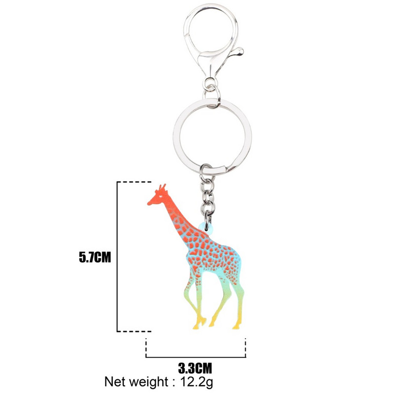 Bonsny Acrilic Noutate Girafă Colorată Breloc Breloc Inele Bijuterii Animale Desene Animate Pentru Femei Fete Geanta Mașină Poșeta Bijoux
