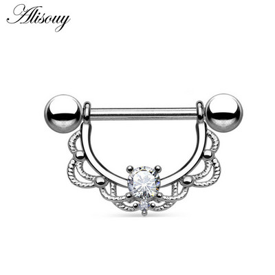Alisouy 316L Oțel Chirurgical Zircon Opal Fată Sexy Mamelon Inel Bijuterii Corp Mamelon Barbell Body Piercing Bijuterii Bar Femei