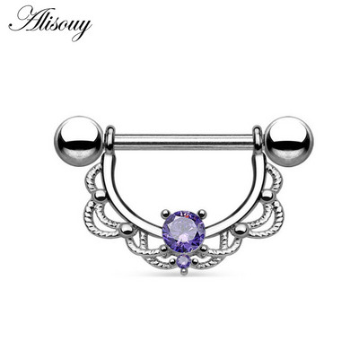 Alisouy 316L Oțel Chirurgical Zircon Opal Fată Sexy Mamelon Inel Bijuterii Corp Mamelon Barbell Body Piercing Bijuterii Bar Femei