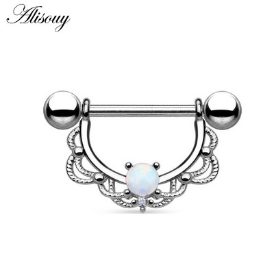 Alisouy 316L Oțel Chirurgical Zircon Opal Fată Sexy Mamelon Inel Bijuterii Corp Mamelon Barbell Body Piercing Bijuterii Bar Femei