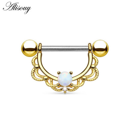 Alisouy 316L Oțel Chirurgical Zircon Opal Fată Sexy Mamelon Inel Bijuterii Corp Mamelon Barbell Body Piercing Bijuterii Bar Femei