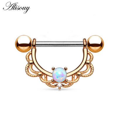 Alisouy 316L Oțel Chirurgical Zircon Opal Fată Sexy Mamelon Inel Bijuterii Corp Mamelon Barbell Body Piercing Bijuterii Bar Femei