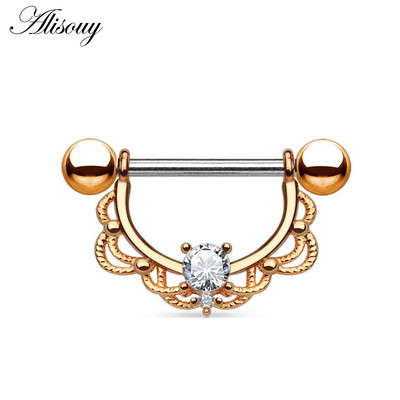 Alisouy 316L Oțel Chirurgical Zircon Opal Fată Sexy Mamelon Inel Bijuterii Corp Mamelon Barbell Body Piercing Bijuterii Bar Femei