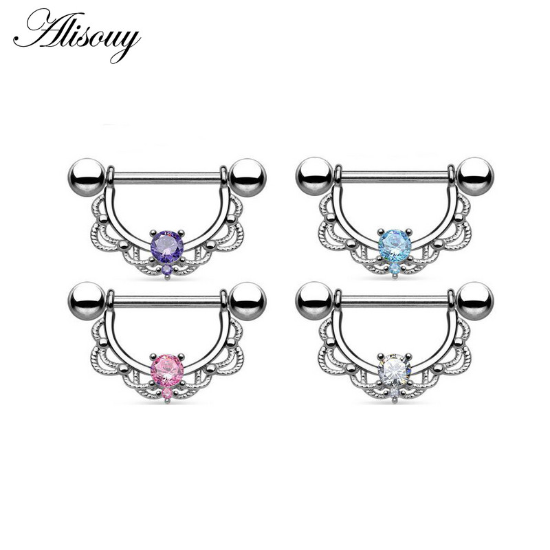 Alisouy 316L Oțel Chirurgical Zircon Opal Fată Sexy Mamelon Inel Bijuterii Corp Mamelon Barbell Body Piercing Bijuterii Bar Femei